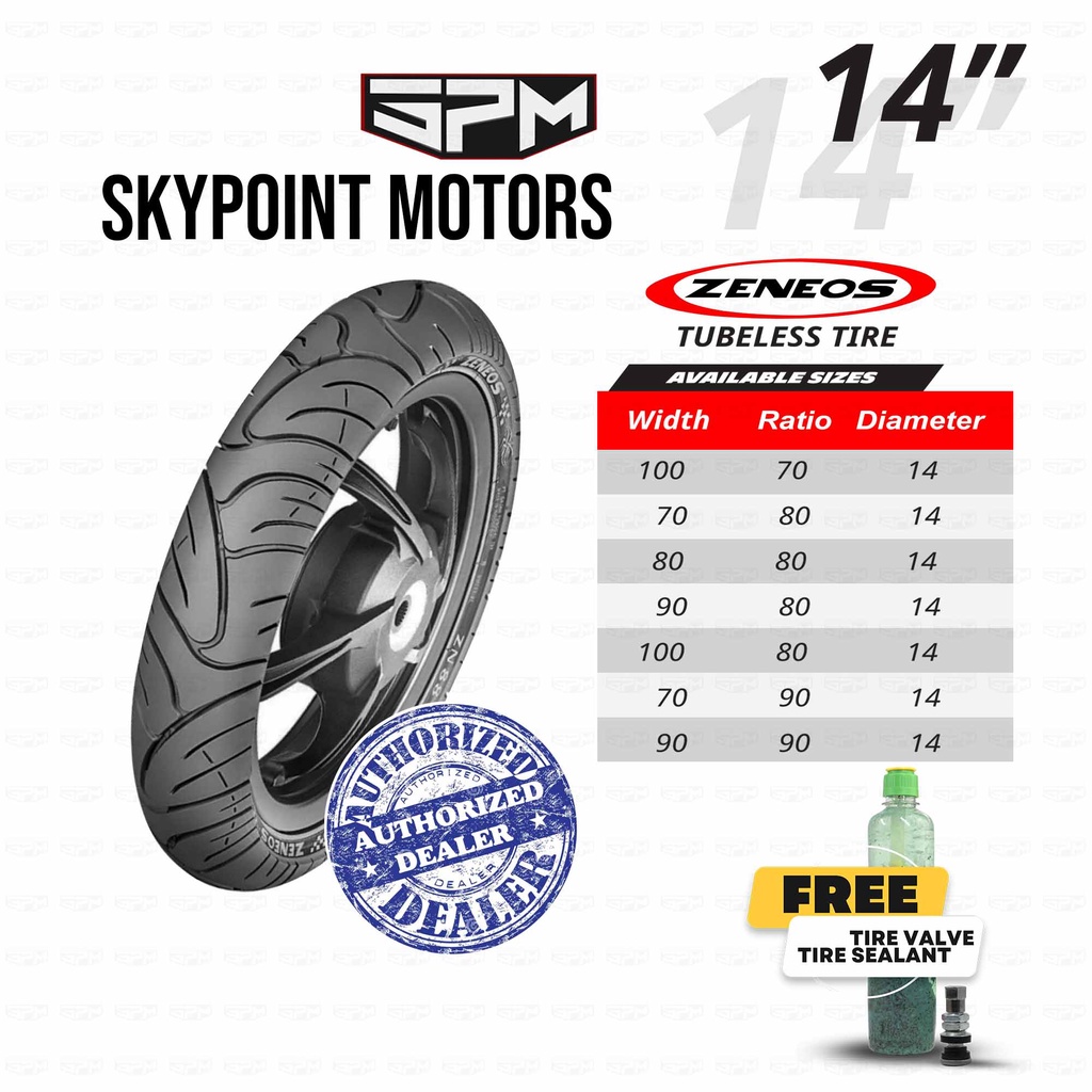 (AUTHORIZED DEALER) ZENEOS ZN88 MOTORCYCLE TUBELESS TIRE BY 14" (9414