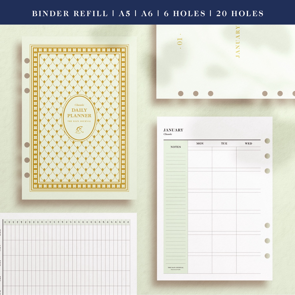 Undated Planner - Binder Refill for 6 Ring or 20 Ring A5 Binder & A6 ...