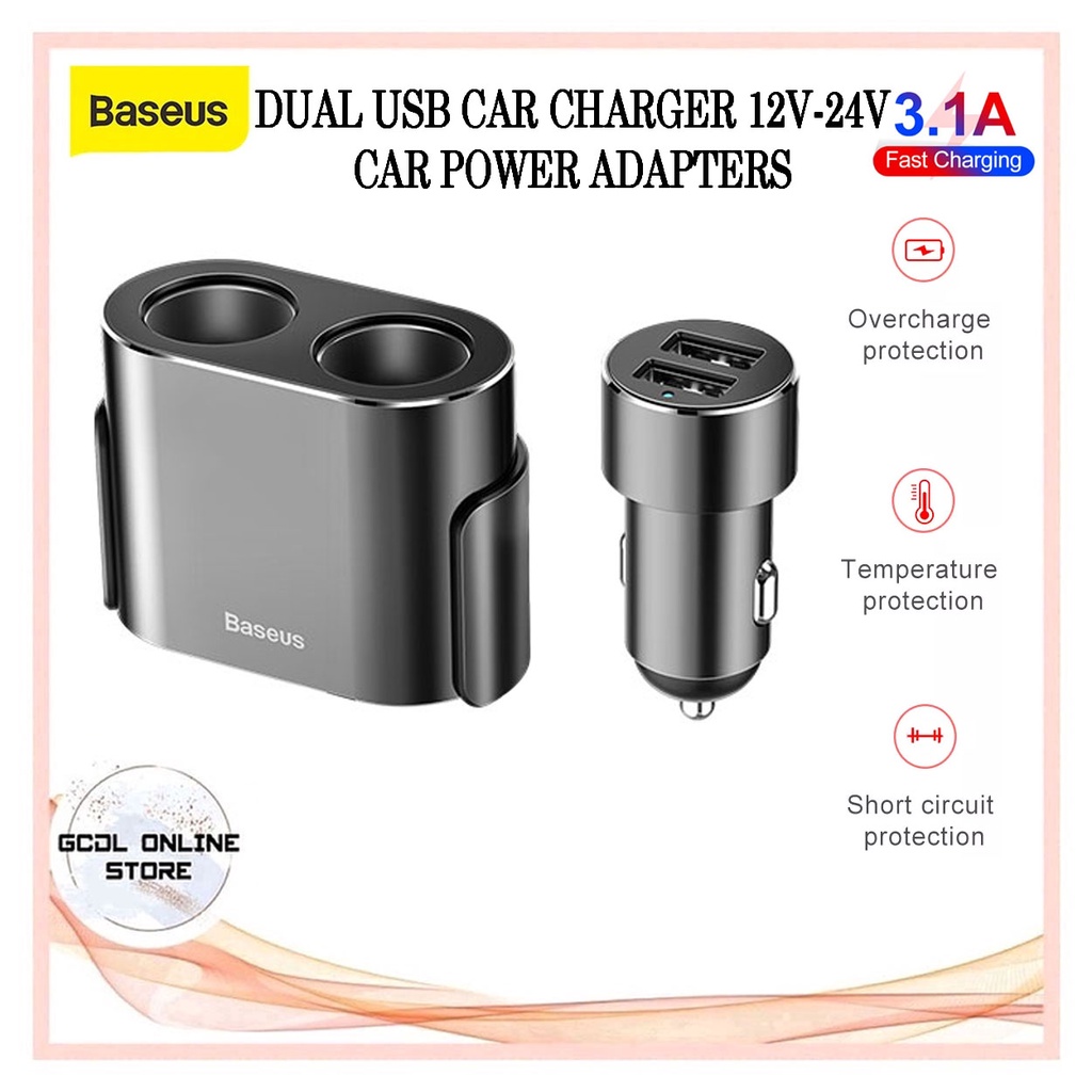 Baseus Car Splitter Socket 100W Dual USB Car Charger 12V24V Car Power