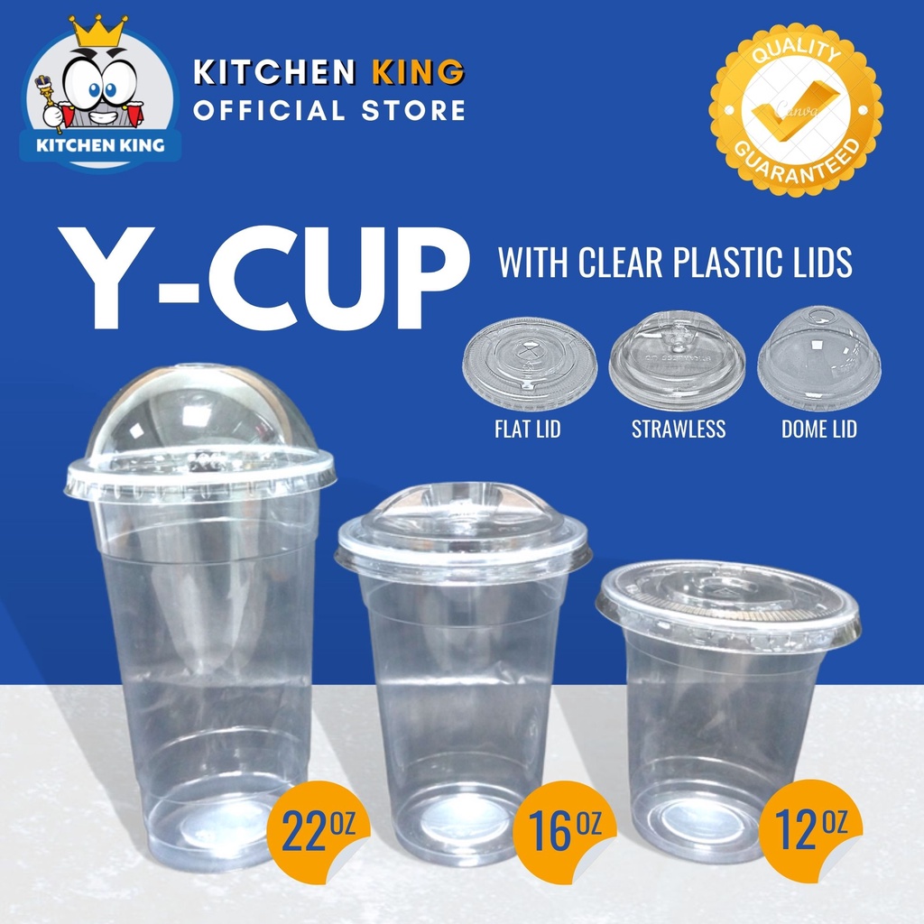 Y Cup Plastic Pp Milk Tea Cup 12oz 16oz 22oz 50pcs Flat Lid Strawless Lid Dome Lid