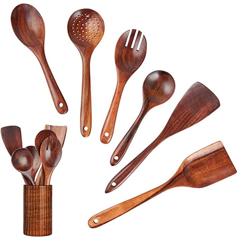 8 in 1 Eco FriendlyBamboo Kitchen Utensil Set Tool Kitchenware (Bamboo