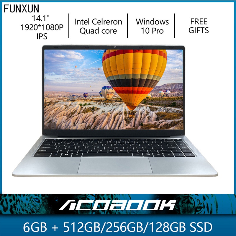 Laptop 6GB RAM 128/256/512GB SSD Notebook Windows 11 Pro Intel J4105 ...
