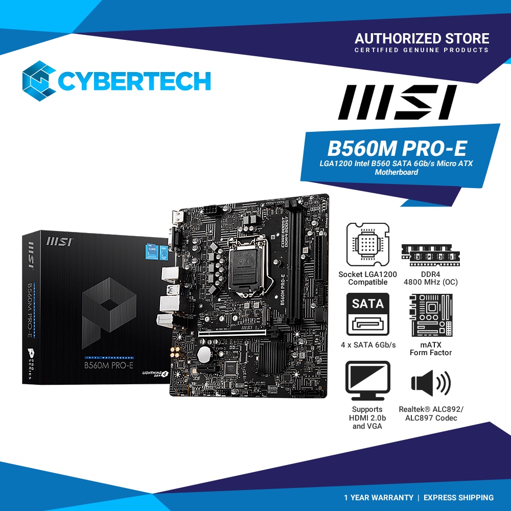 MSI B560M Pro-E LGA1200 Intel B560 Sata 6gb/S Micro ATX Motherboard ...