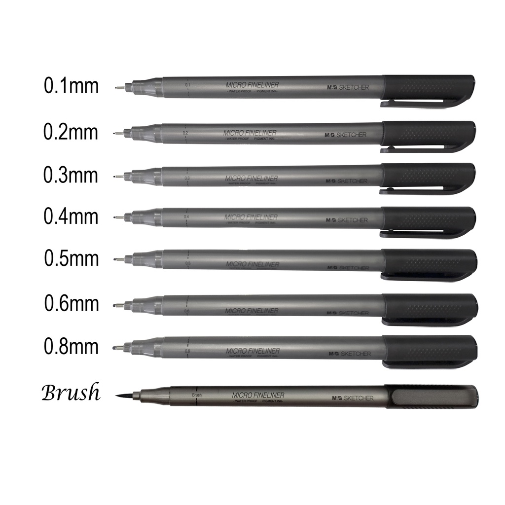 M&G Drawing Pen Sketcher Fineliner Set All Black Ink ACPN8C (8pcs Set ...
