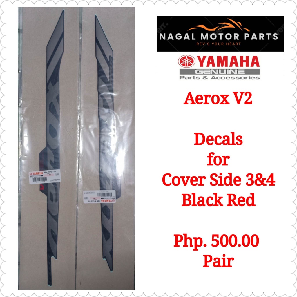 DECALS/STICKER FOR COVER SIDE 3 AND 4 BLACK/RED AEROX V2 Y CONNECT ...