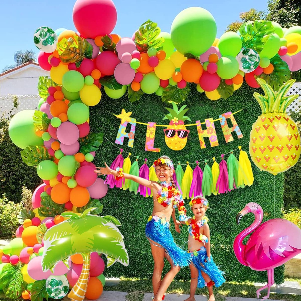 Hawaiian Aloha Party Decoration, 4.9x3.3Ft Aloha Backdrop Summer Luau Beach Party