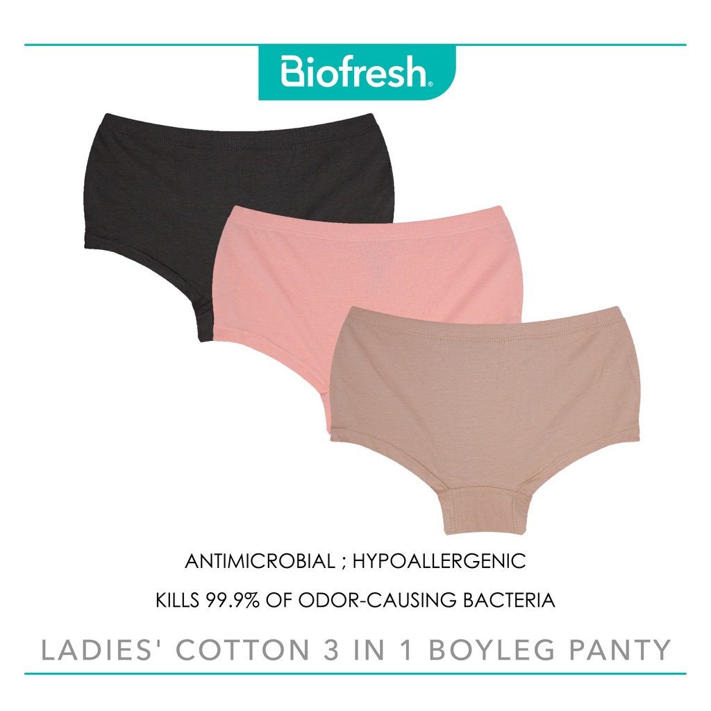 Biofresh Ladies' Antimicrobial Cotton Boyleg Panty 3 pieces in a