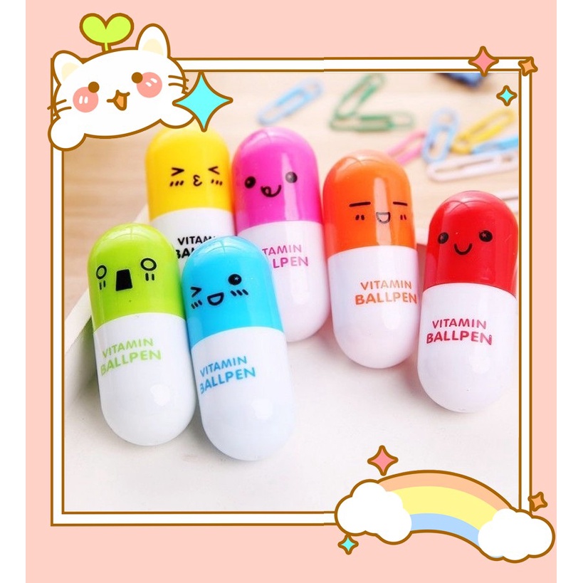 Capsule Shaped Colorful Retractable Ballpoint Pens Creative Cute Emoji Fold Pen Stationery