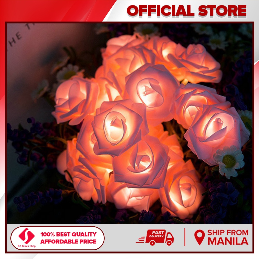 SK Mixes LED Garlands Pink Rose Flower String Fairy Lights USB Battery