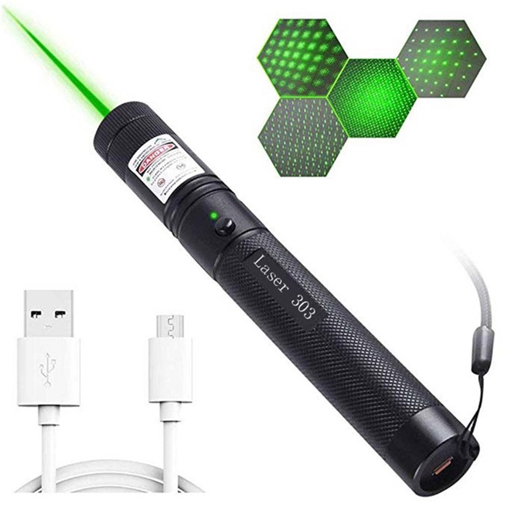 USB Rechargeable Green Laser Pointers 532nm 10000m High Power Laser 303