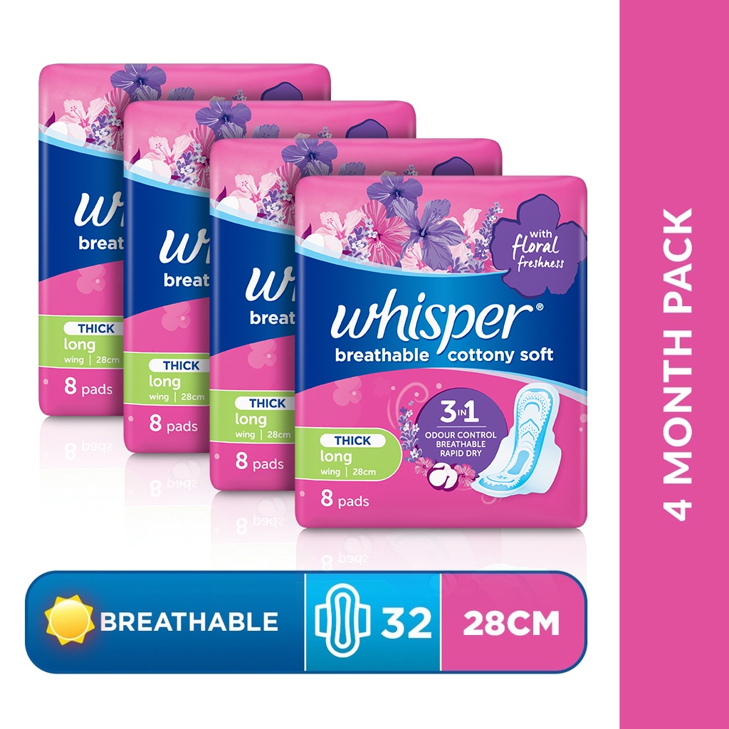 Whisper Breathable Cotton Napkin [Heavy Flow] Wings 32 pads Shopee