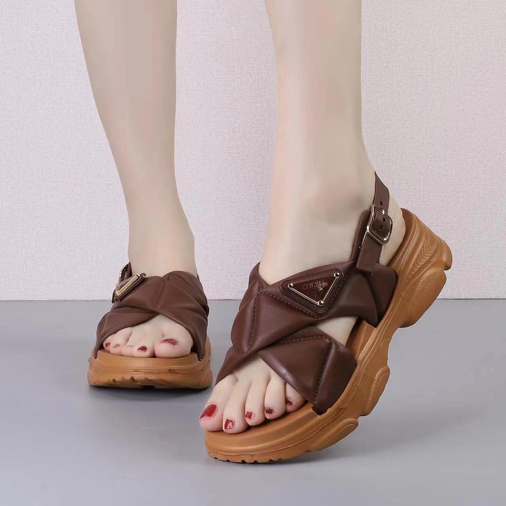 Wedge cross strap peep toe rubber sandals outdoor foorwear for woman ...