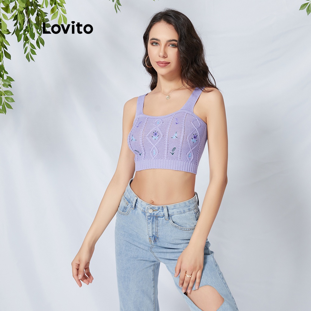 Kol S Pick Lovito Casual Cropped Floral Print Argyle Camis For Women L Purple Shopee