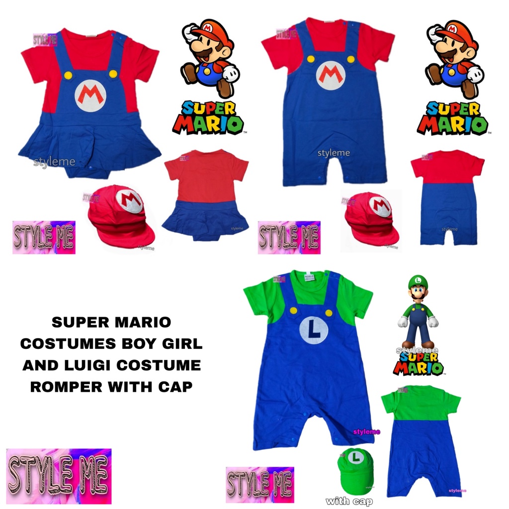 Luigi Green and Super Mario Red Boy and Girl Costume Overall for Baby