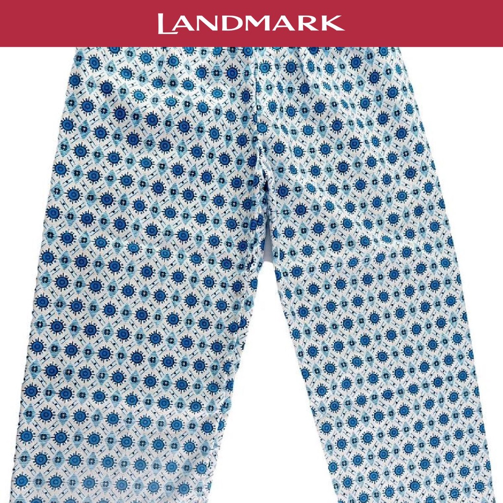 Landmark Pajama Pants Full Garter Flannel Printed Material Circle White