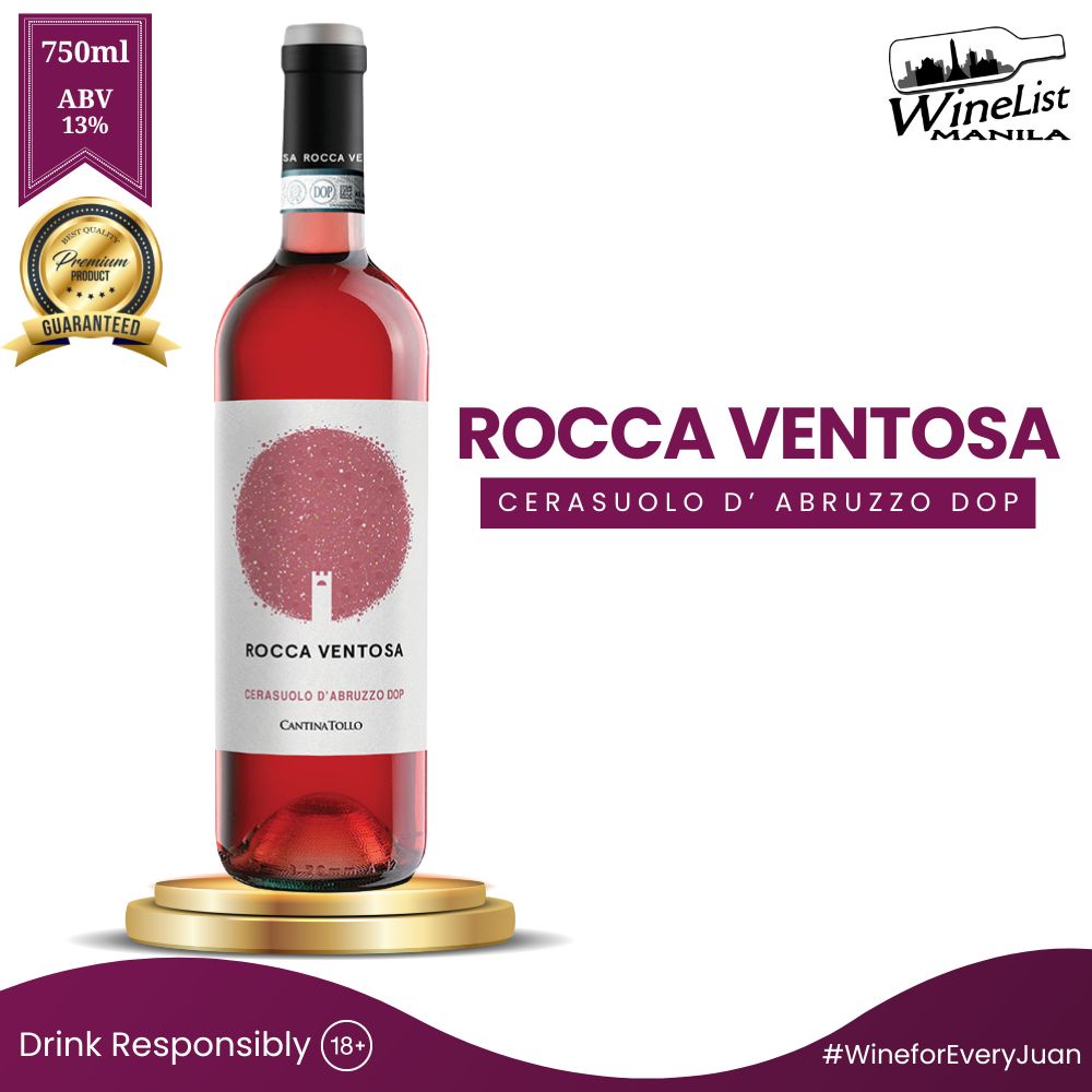 Rocca Ventosa Rose Cerasuolo D Abruzzo DOP Terre di Chieti, Italy Italian Rose Wine 750ml