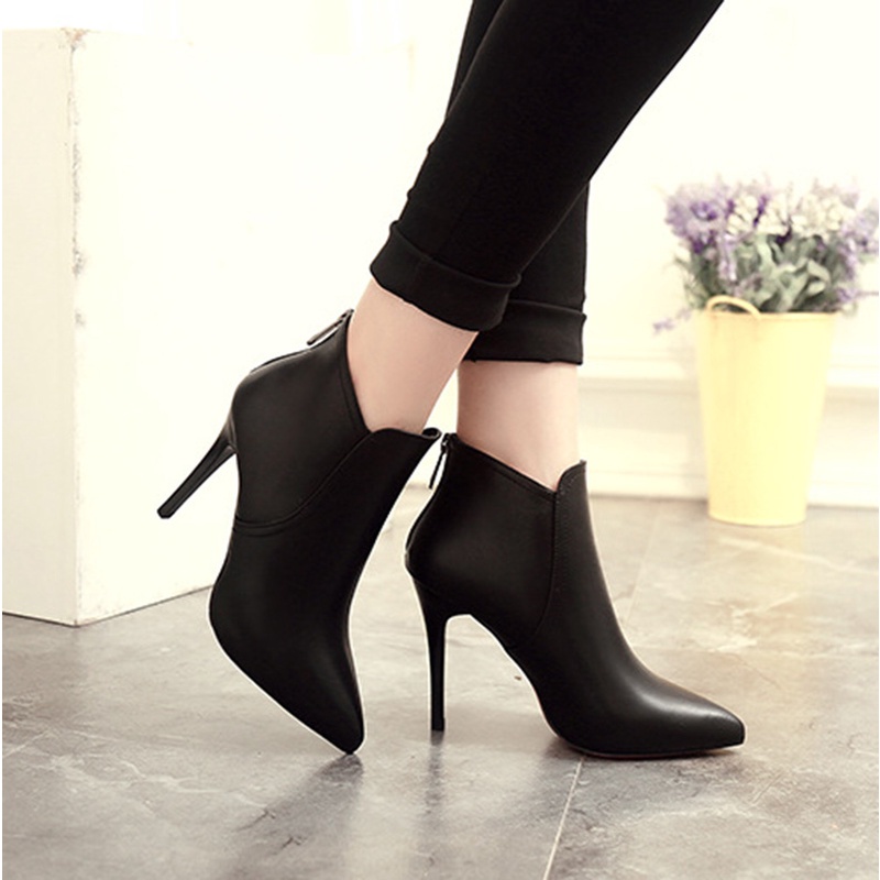 Korean women shoes pointed high heels sexy stiletto heels short boots ...