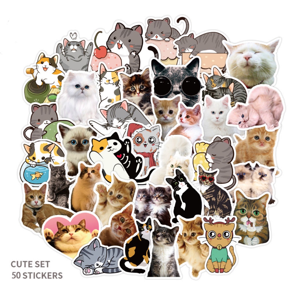 xs640-50 pcs cute cat graffiti waterproof sticker | Shopee Philippines