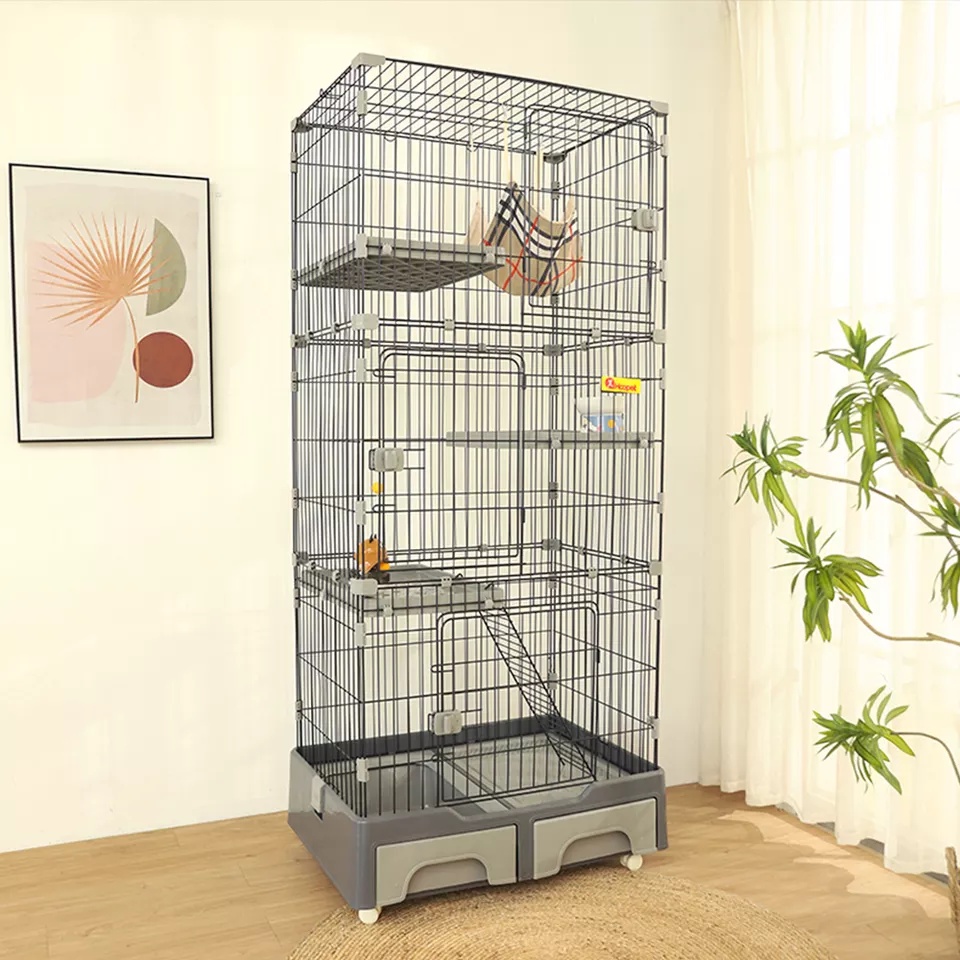 Cat Cage 4 Layer Multi-function Stable Sturdy Cat Castle Condo Cage ...