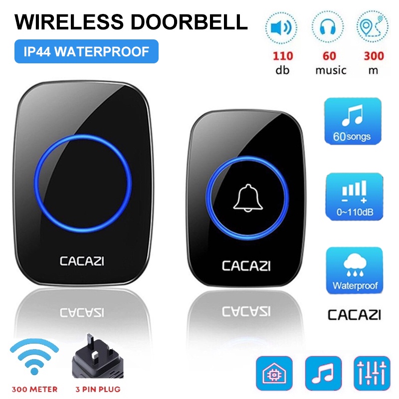 Cacazi Led Wireless Doorbell M Range Door Bells Songs Chime Door Ring Ip Waterproof