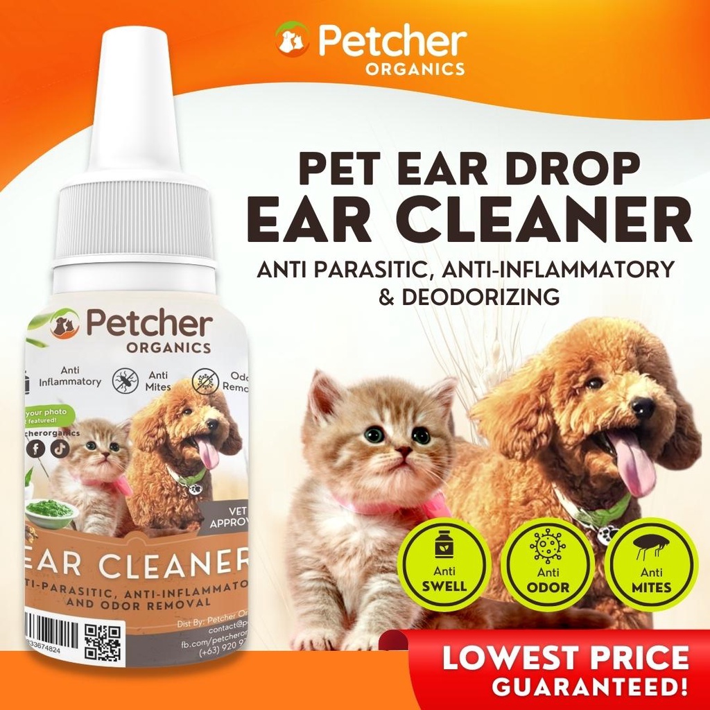 Petcher Organics Pet Ear Cleaner 60ml for Cleaning Earwax Ear Mites and ...