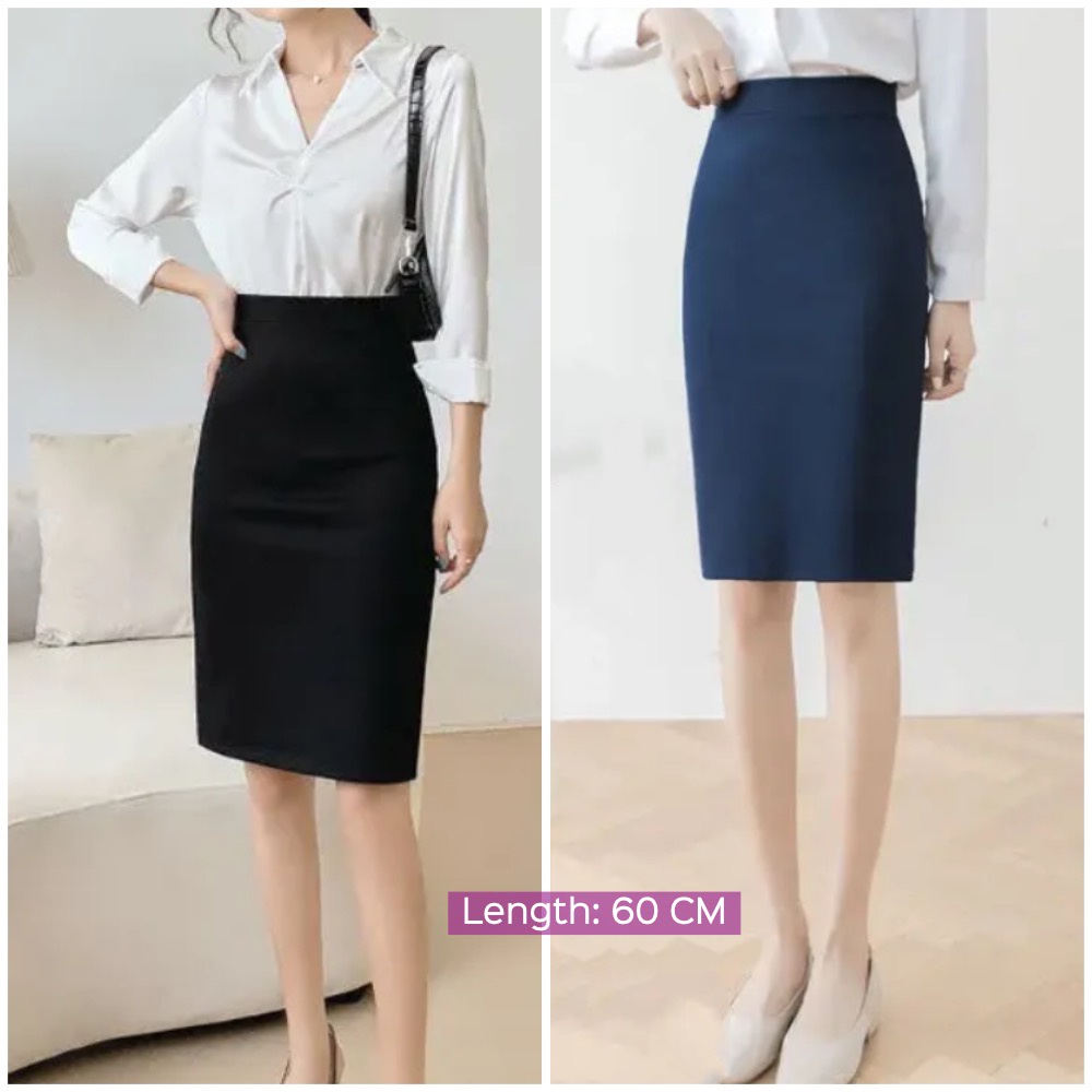 HK Lady s Pencil Cut Skirt 45cm 50CM 60CM Black Blue Shopee