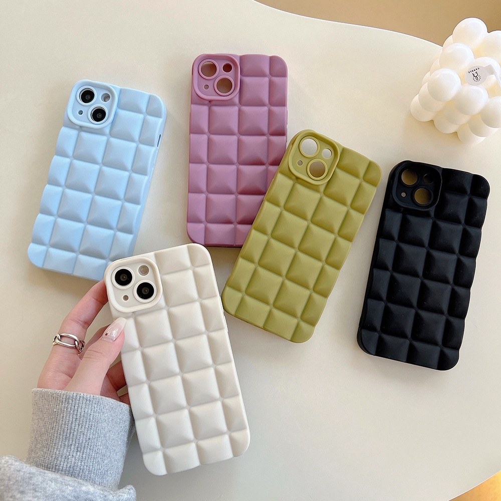 Simple Checkered Solid Color Silicone Phone Cases For Apple iPhone 13 ...