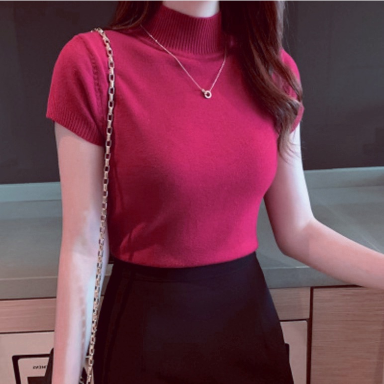 Women's Casual Attire Blouse Korean Trends Stretchable Turtle Neck Tops ...