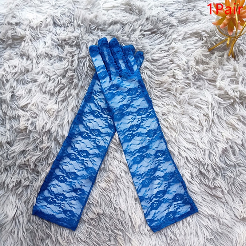 Black White Red Long Mesh Gloves With Rhinestones Hollow Fishing Net