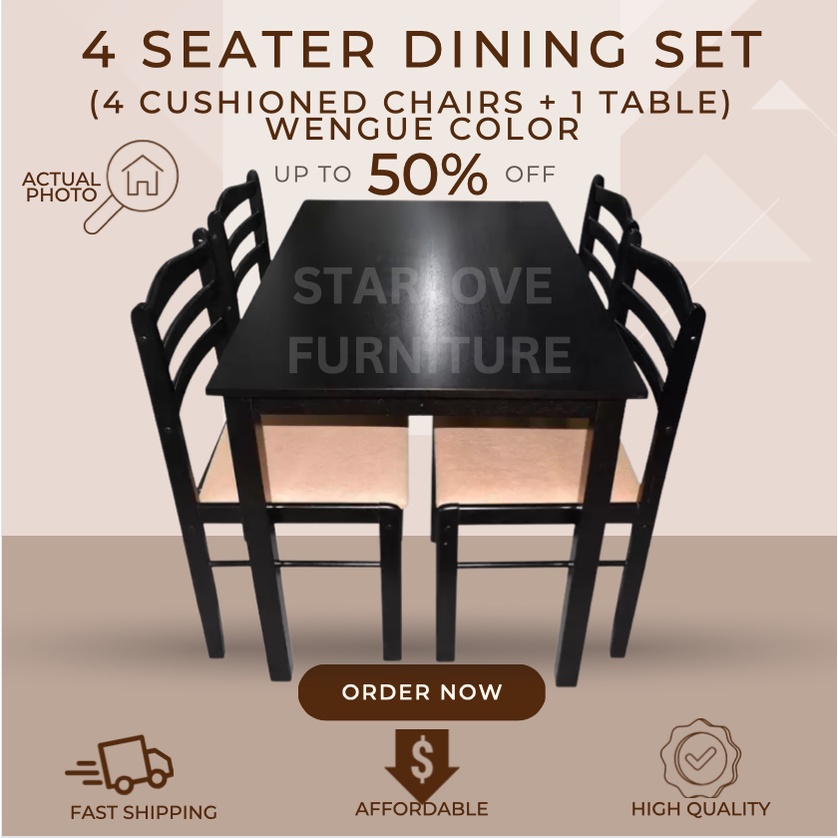 4 Seater Dining Set With Cushioned Seats 4chairs + 1 table (Color ...