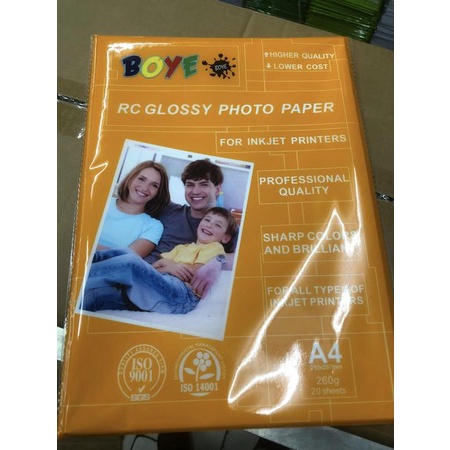 Boye RC Glossy Photo Paper 260gsm A4 (20Sheets ) 2.0s | Shopee Philippines