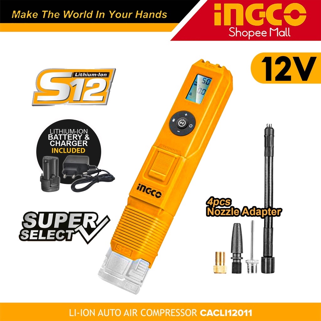 Ingco LiIon Cordless Auto Air Compressor Tire Inflator With Battery