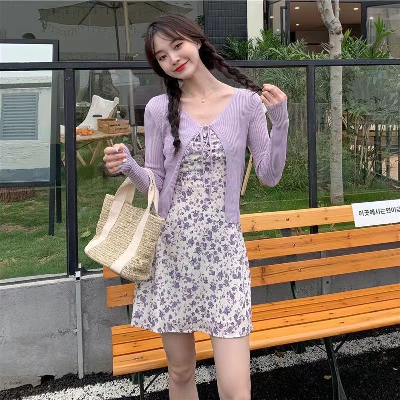 Floral purple Dress for woman flower long Dress korean Summer lilac ...