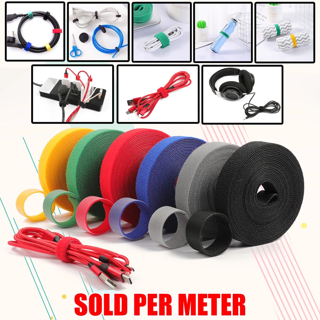 10MM Velcro Cable Tie Wire Organizer Reusable Pink Purple Gray Magic Tape Nylon For Cable