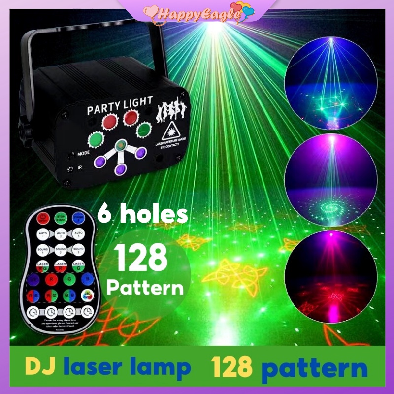 DJ Disco Light 6 holes Laser LED 128 Pattern Laser Stage Lights USB