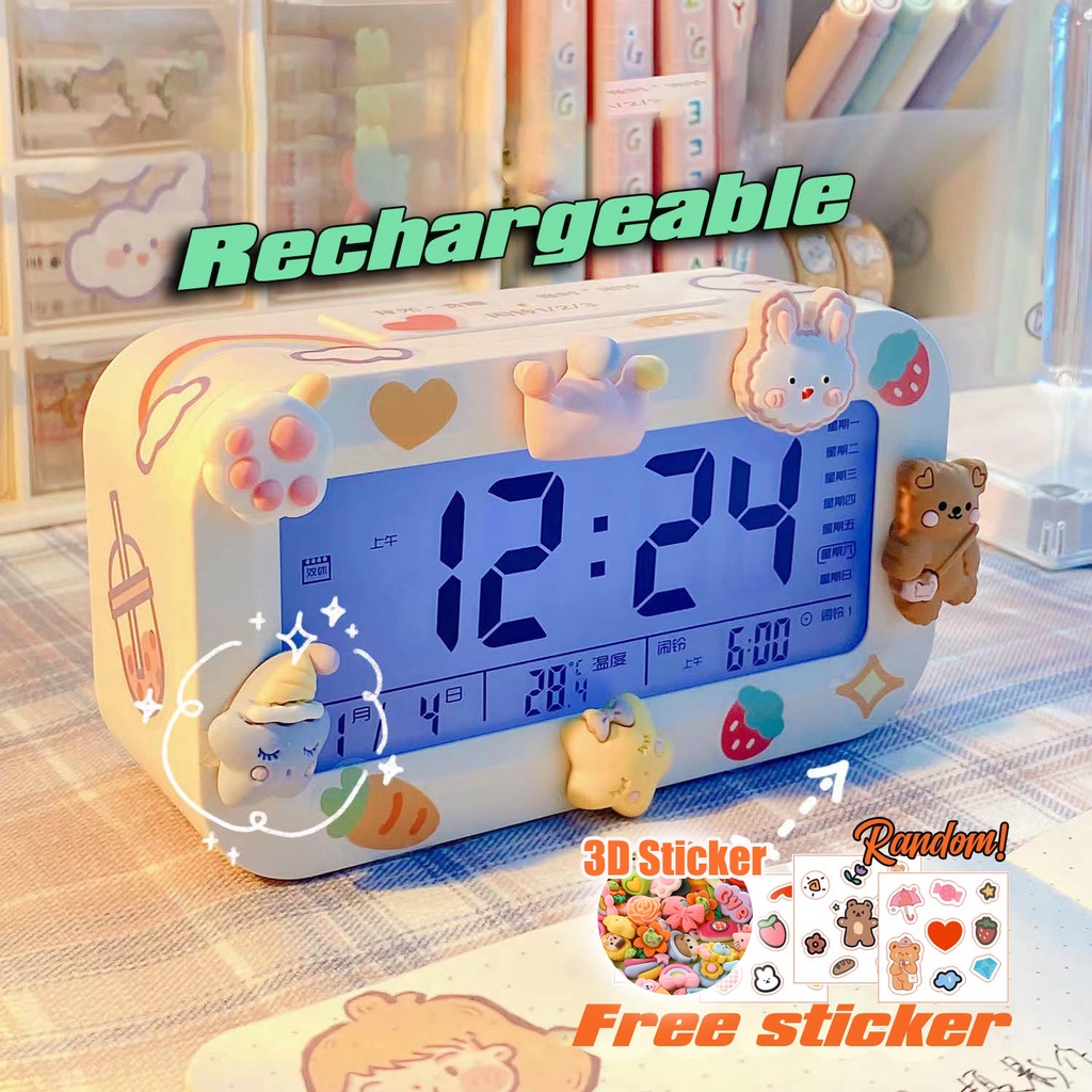 Rechargable Digital Backlight LED Display Table Alarm Clock Snooze