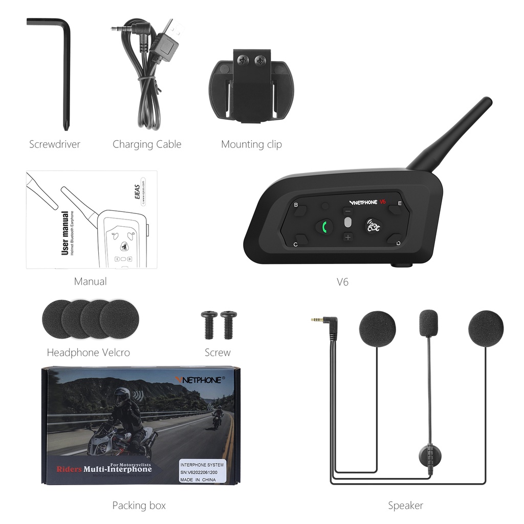EJEAS Vnetphone V6 Pack Bluetooth Motorcycle Intercom Helmet Headset  1200m Interphone