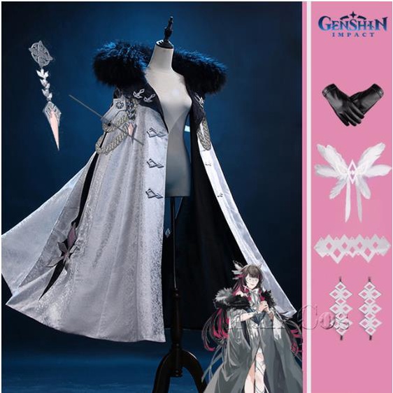 Genshin Impact Damselette Columbia Cosplay Costume Cloak Wig