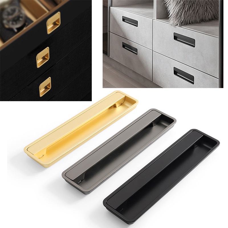 Black Hidden Handle Zinc alloy Pulls Drawer Knobs Embedded