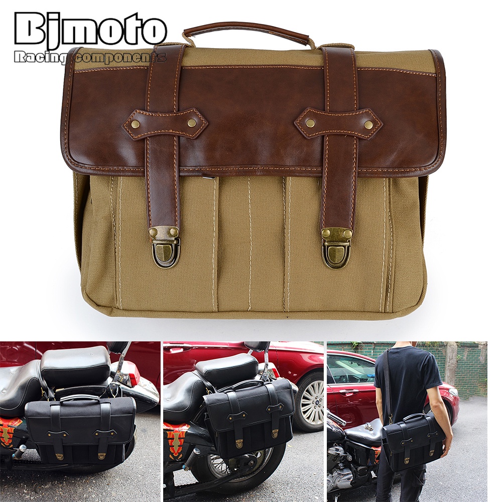 Canvas + leather Motorcycle Bags Saddlebag Luggage Side Bags Universal waterproof side pocket
