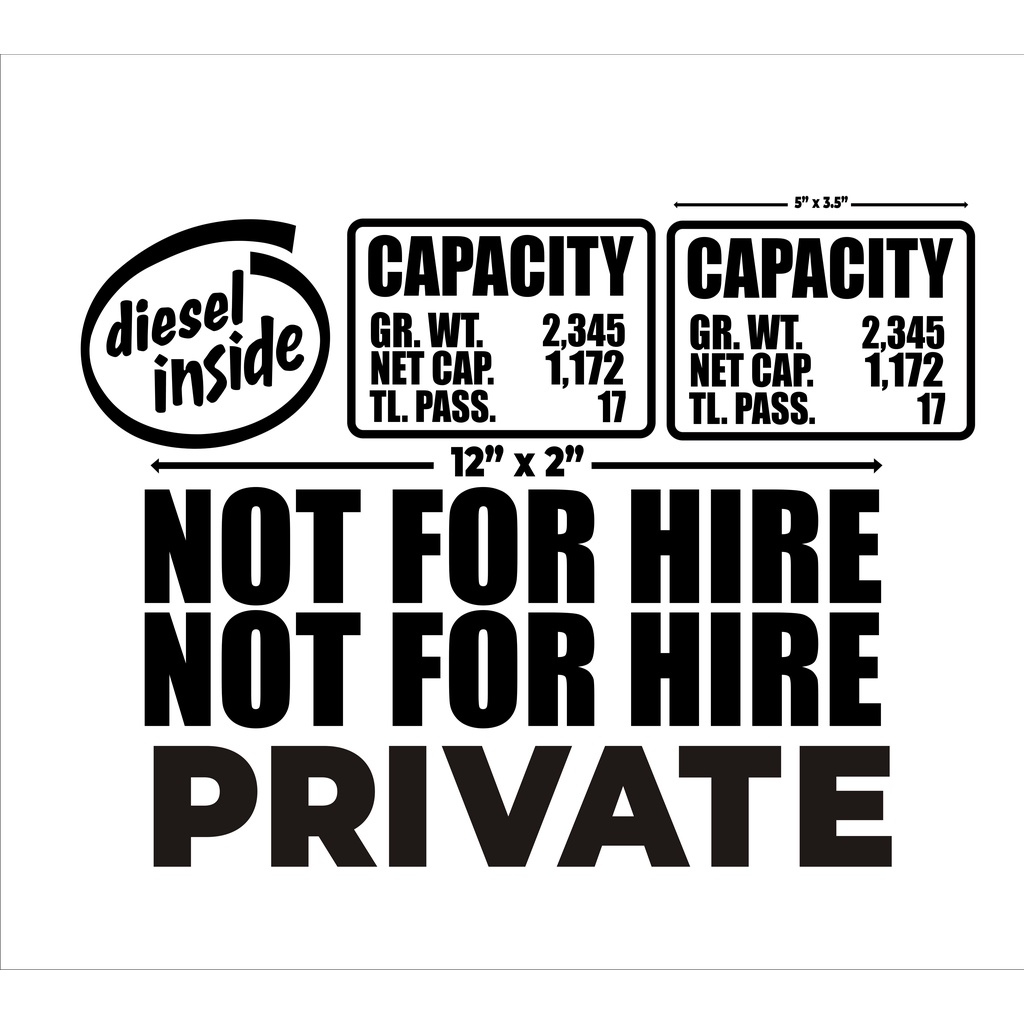1Set MITSUBISHI L300 2020 CAPACITY, NOT FOR HIRE & PRIVATE STICKER with ...