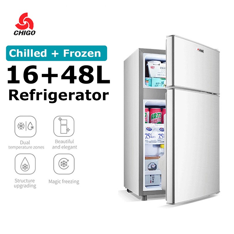 【on hand】16+48L Refrigerator freezer for room Double Door Silent ...