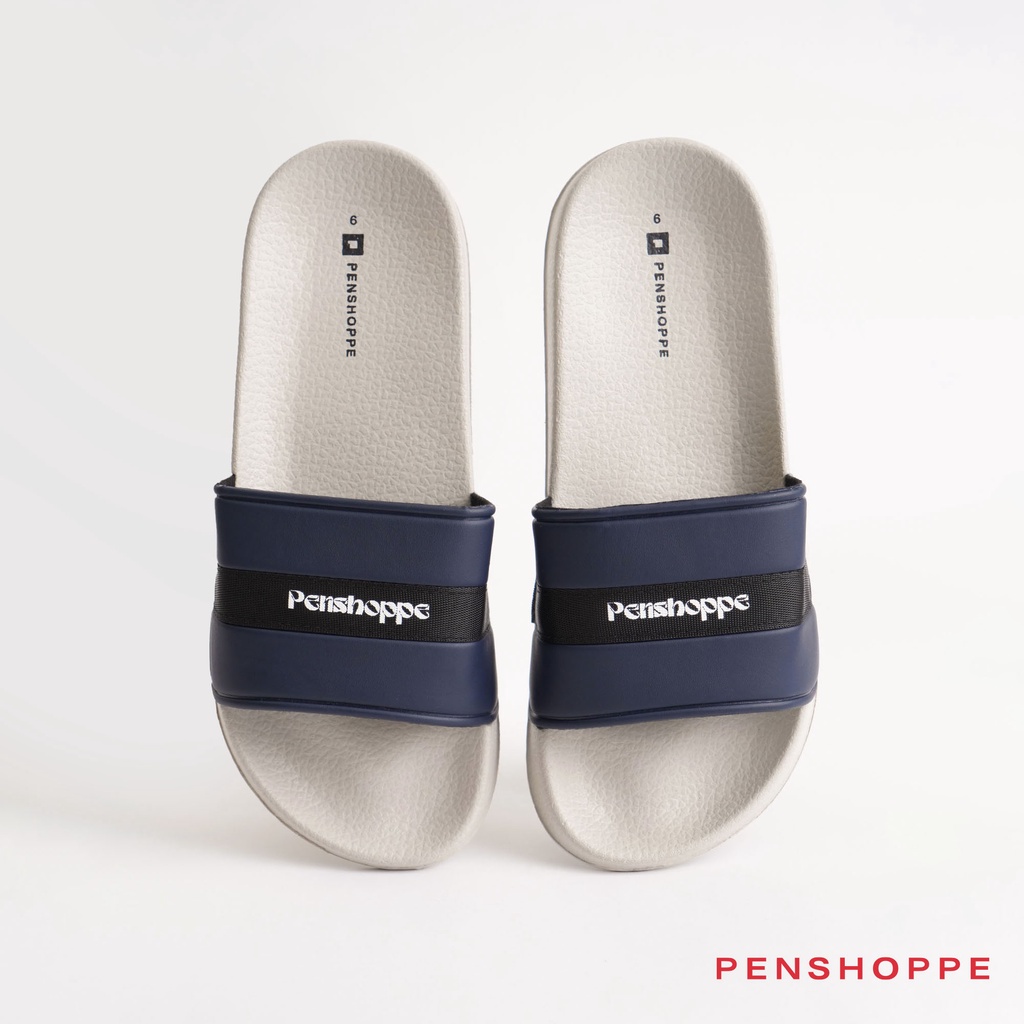 Penshoppe One Band Slides Slippers With Text For Men (Navy Blue ...