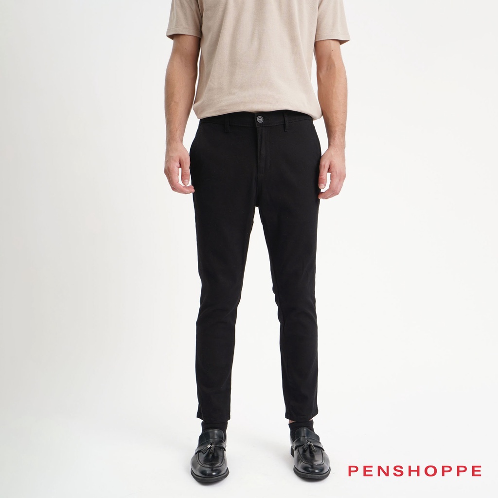 Penshoppe Ankle Length Chino Skinny Trousers For Men (Black/Khaki ...
