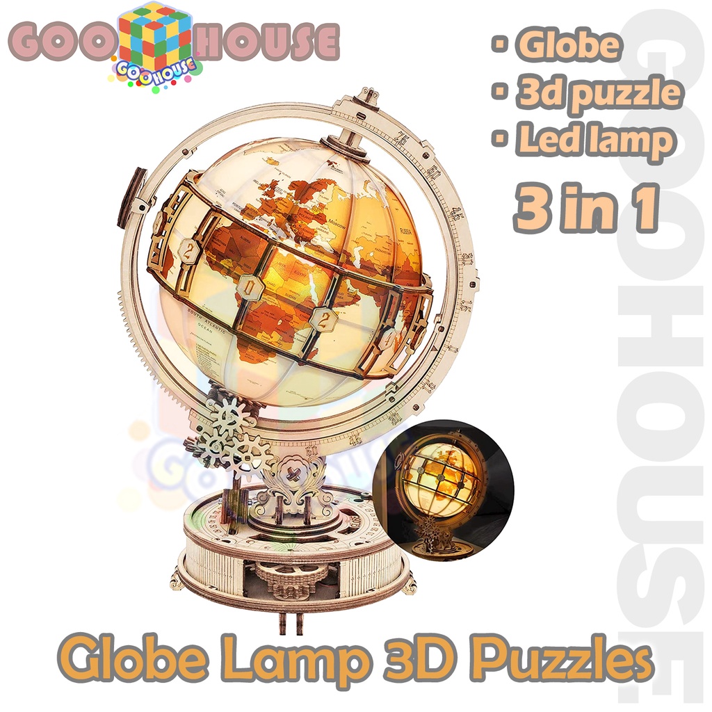 3D Wooden Puzzles for Adults Teens LED Globe Lamp LED Night Light 180pcs Puzzle Jigsaw Building