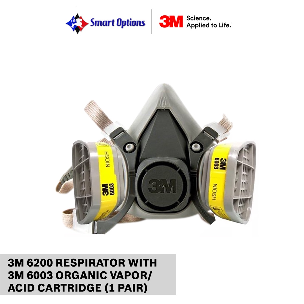 3m 6200 Half Facepiece Reusable Respirator With 3m 6003 Organic Vapor Acid Gas Cartridge 1