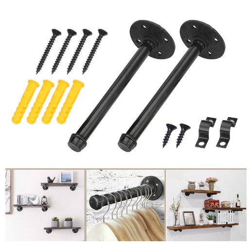Pipe Shelf Storage Decor Bracket Wall mounted Iron Black Industrial