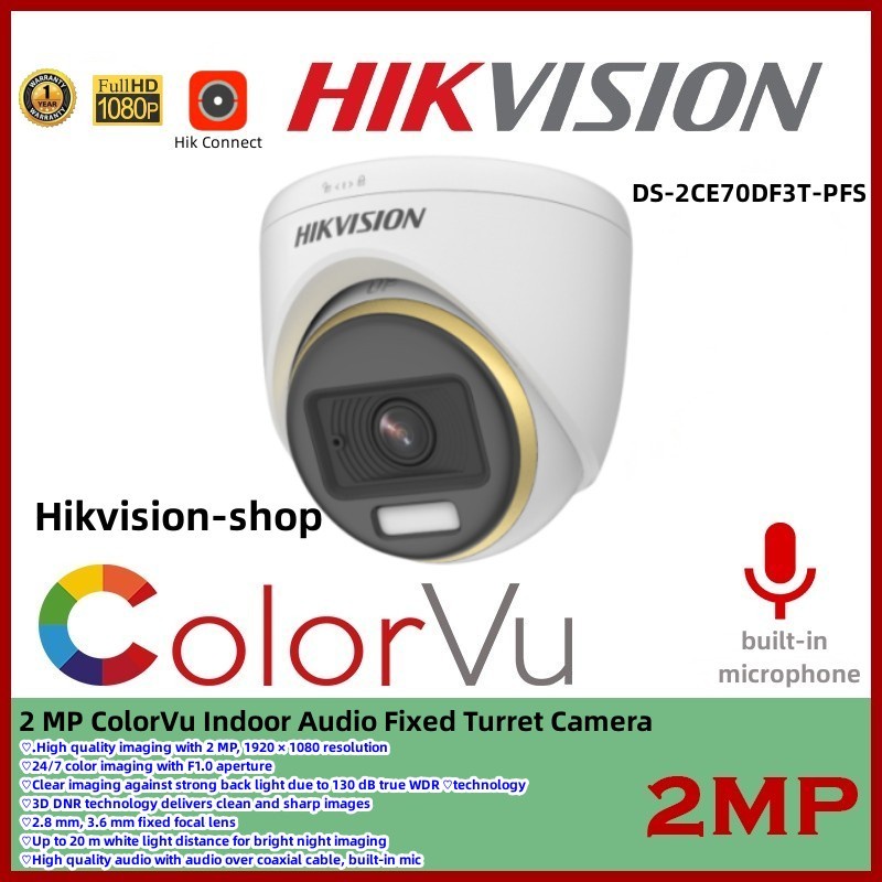 Hikvision CCTV Camera 2MP HD Full-color Built-in mic Smart IR High quality  Turret Analog Camera