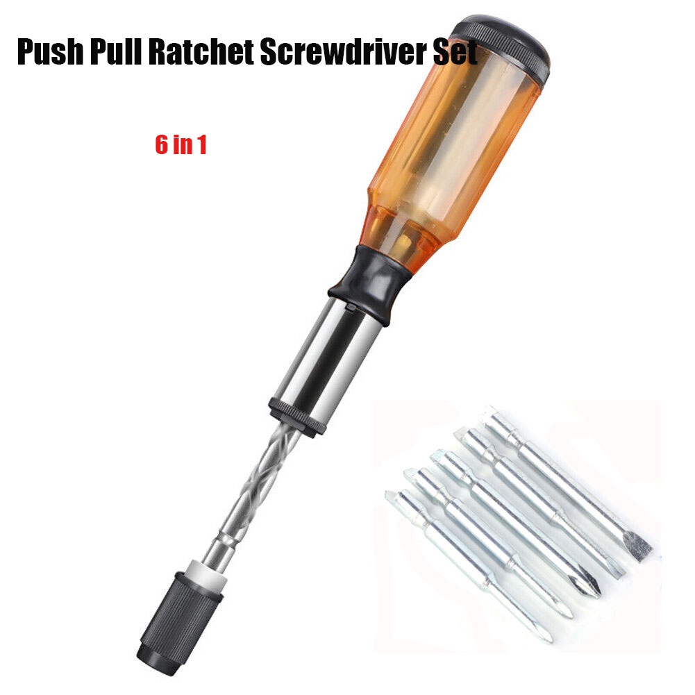 Push Pull Ratchet Screwdriver Set 6 in 1 Press Type Semiautomatic