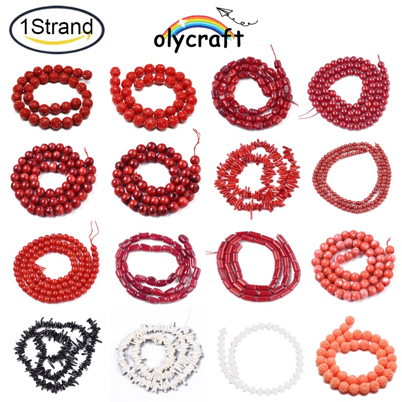 1 Strand Synthetic Coral Beads Strands Dyed Round Beads Carved Flower ...